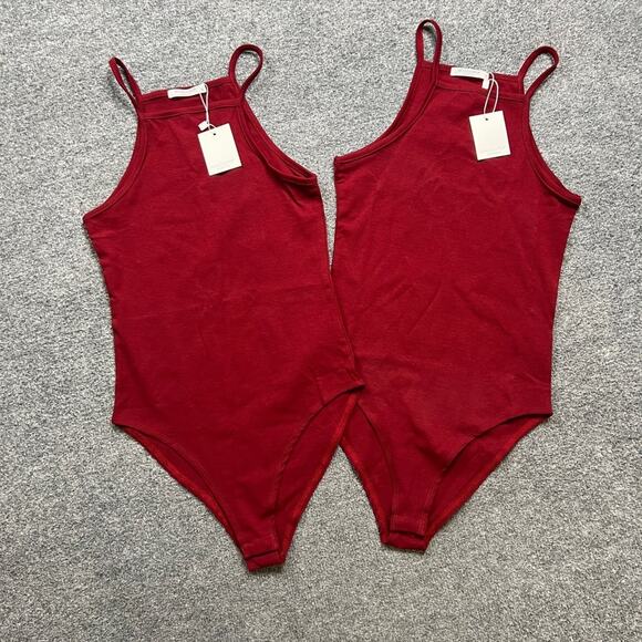 Mangopop Bodysuit Womens S Small Ruby Halter Neck Rib Knit Sleeveless 2 Piece - Picture 2 of 10